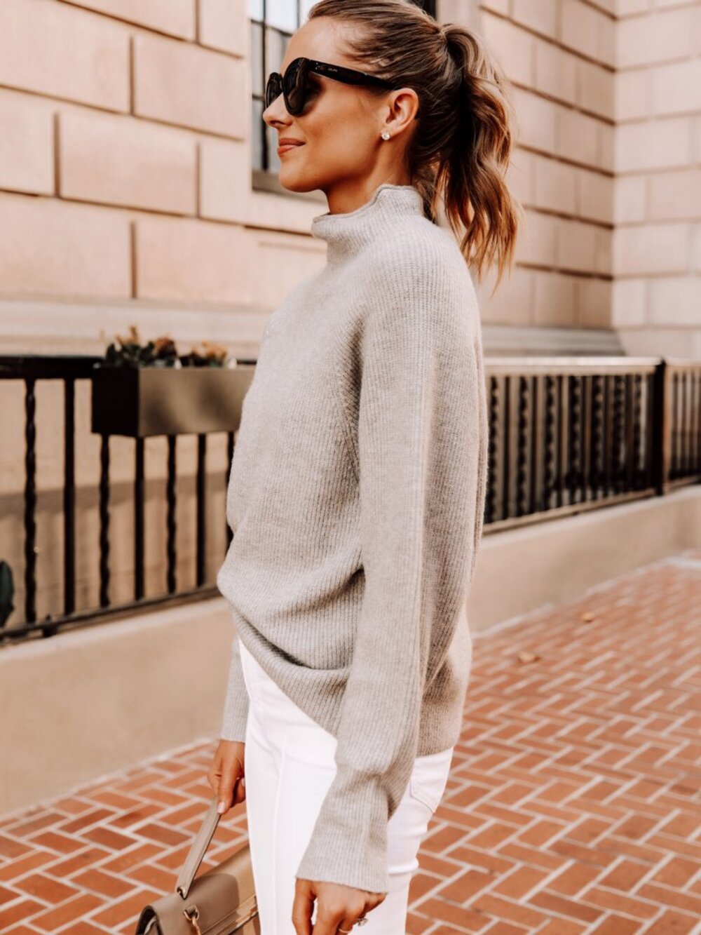 Neutral Ribbed Mock Neck Sweater - Picture 3 of 4
